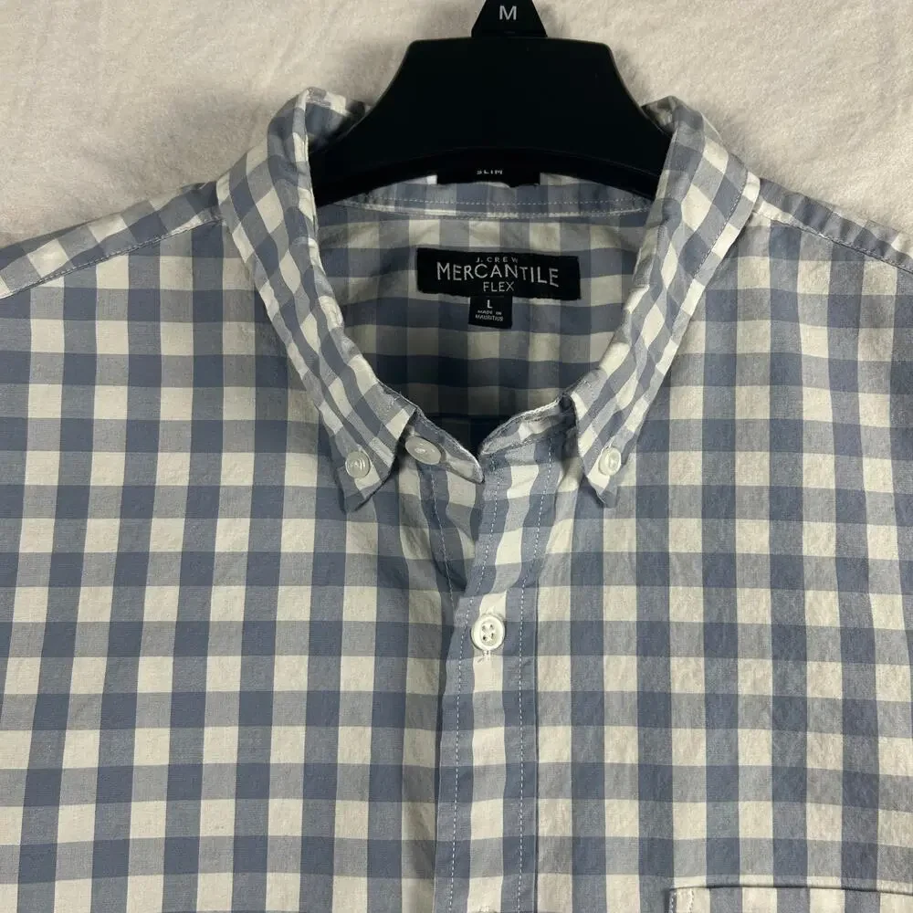 J Crew Mercantile Flex Button Down Shirt Men's Large Slim Fit Blue Gingham Check - Picture 4 of 13